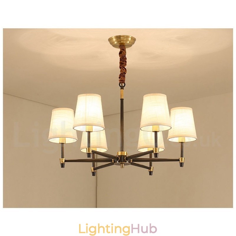 Pure Brass Large Luxurious Rustic Retro Vintage Brass Pendant Chandelier with Fabric Shades