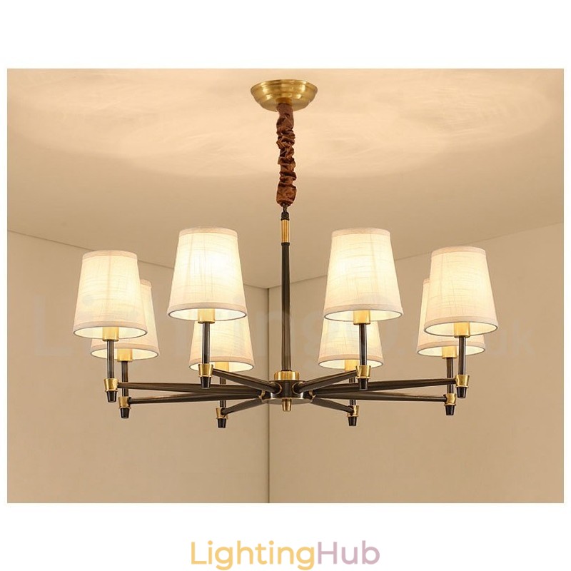 Pure Brass Large Luxurious Rustic Retro Vintage Brass Pendant Chandelier with Fabric Shades