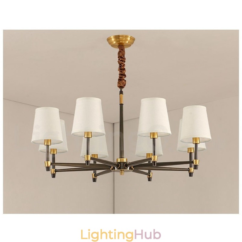 Pure Brass Large Luxurious Rustic Retro Vintage Brass Pendant Chandelier with Fabric Shades