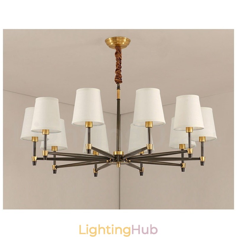 Pure Brass Large Luxurious Rustic Retro Vintage Brass Pendant Chandelier with Fabric Shades