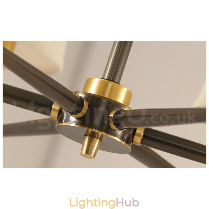 Pure Brass Large Luxurious Rustic Retro Vintage Brass Pendant Chandelier with Fabric Shades