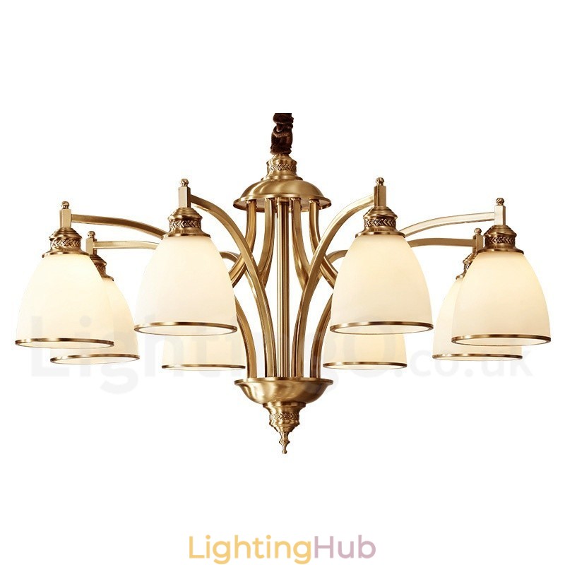 Pure Brass Large Luxurious Rustic Retro Vintage Brass Pendant Chandelier with Glass Shades