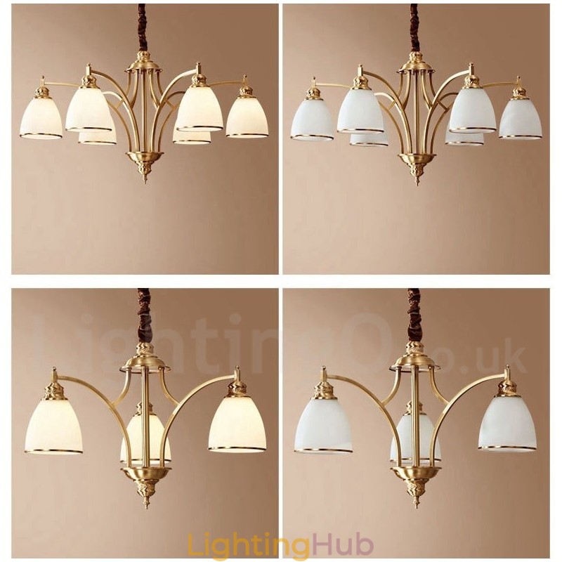 Pure Brass Large Luxurious Rustic Retro Vintage Brass Pendant Chandelier with Glass Shades