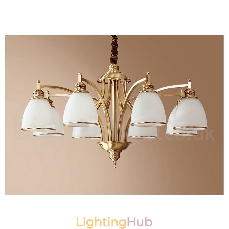 Pure Brass Large Luxurious Rustic Retro Vintage Brass Pendant Chandelier with Glass Shades