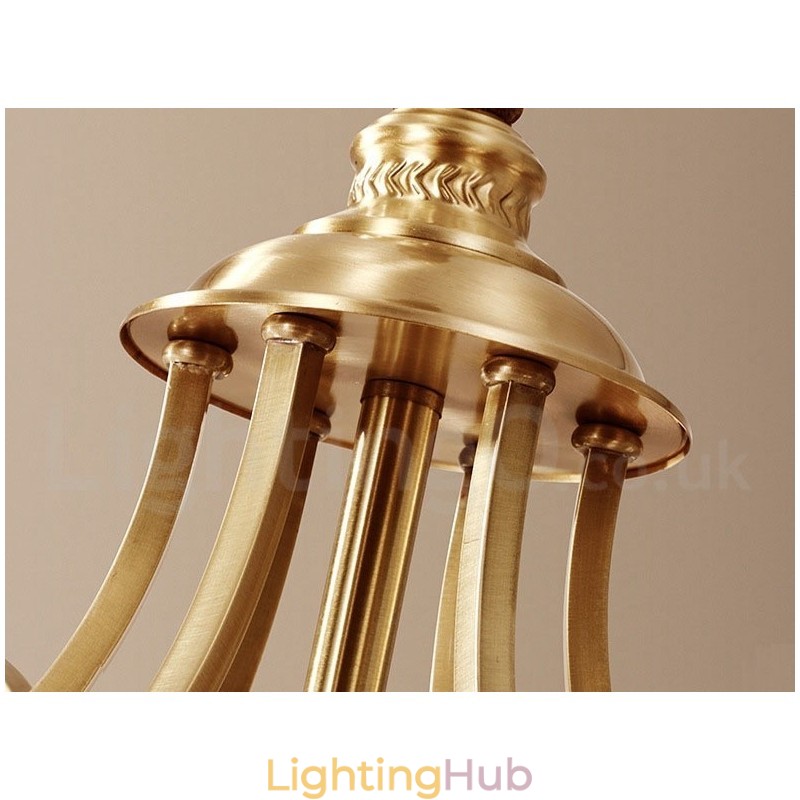 Pure Brass Large Luxurious Rustic Retro Vintage Brass Pendant Chandelier with Glass Shades