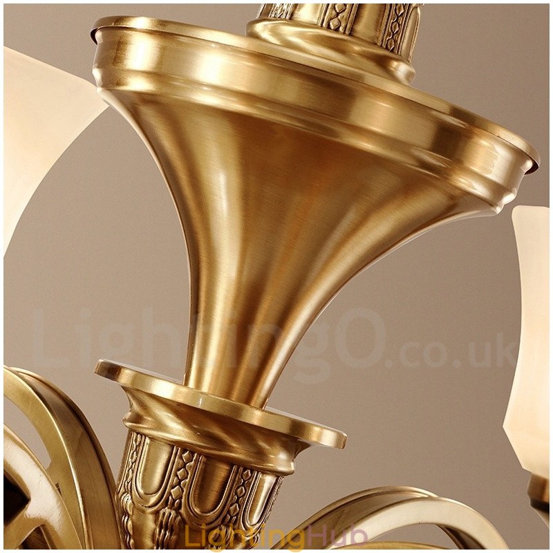 Pure Brass Large Luxurious Rustic Retro Vintage Brass Pendant Chandelier with Glass Shades