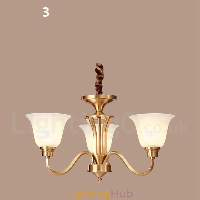 Pure Brass Large Luxurious Rustic Retro Vintage Solid Brass Pendant Chandelier with Glass Shades