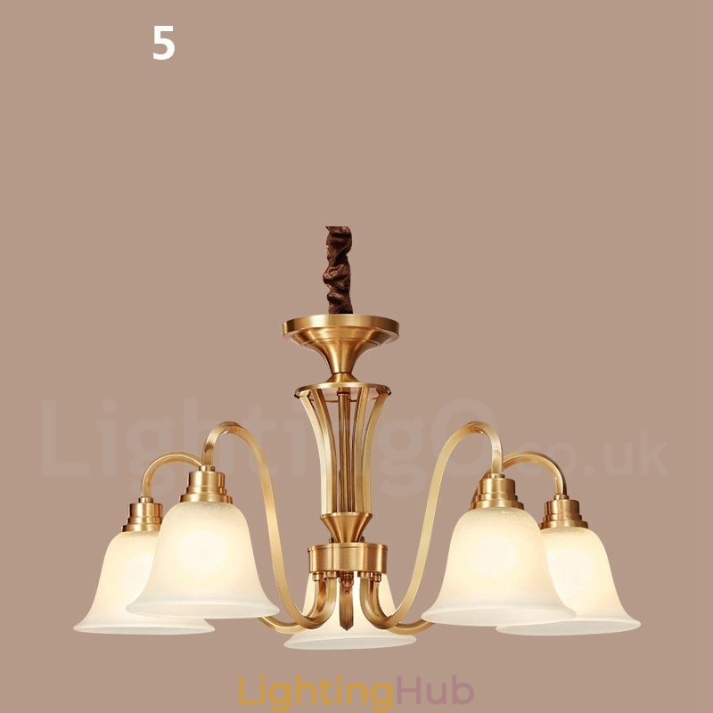 Pure Brass Large Luxurious Rustic Retro Vintage Solid Brass Pendant Chandelier with Glass Shades