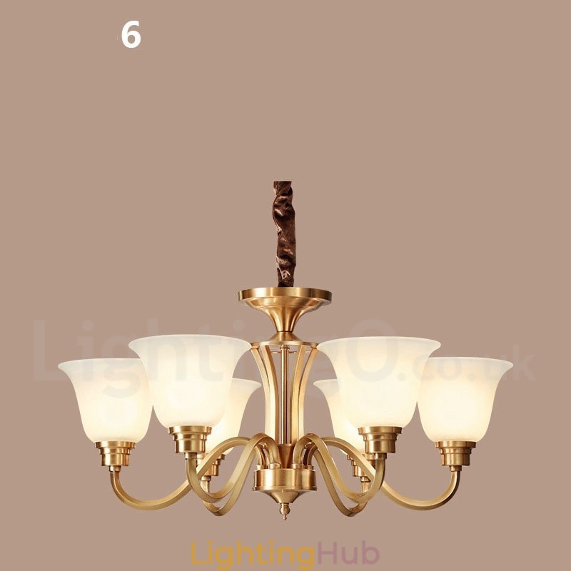 Pure Brass Large Luxurious Rustic Retro Vintage Solid Brass Pendant Chandelier with Glass Shades