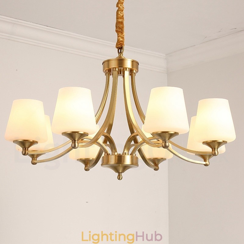 Pure Brass Large Luxurious Rustic Retro Vintage Brass Pendant Chandelier with Glass Shades