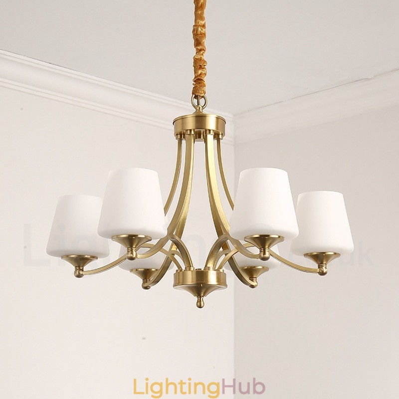Pure Brass Large Luxurious Rustic Retro Vintage Brass Pendant Chandelier with Glass Shades