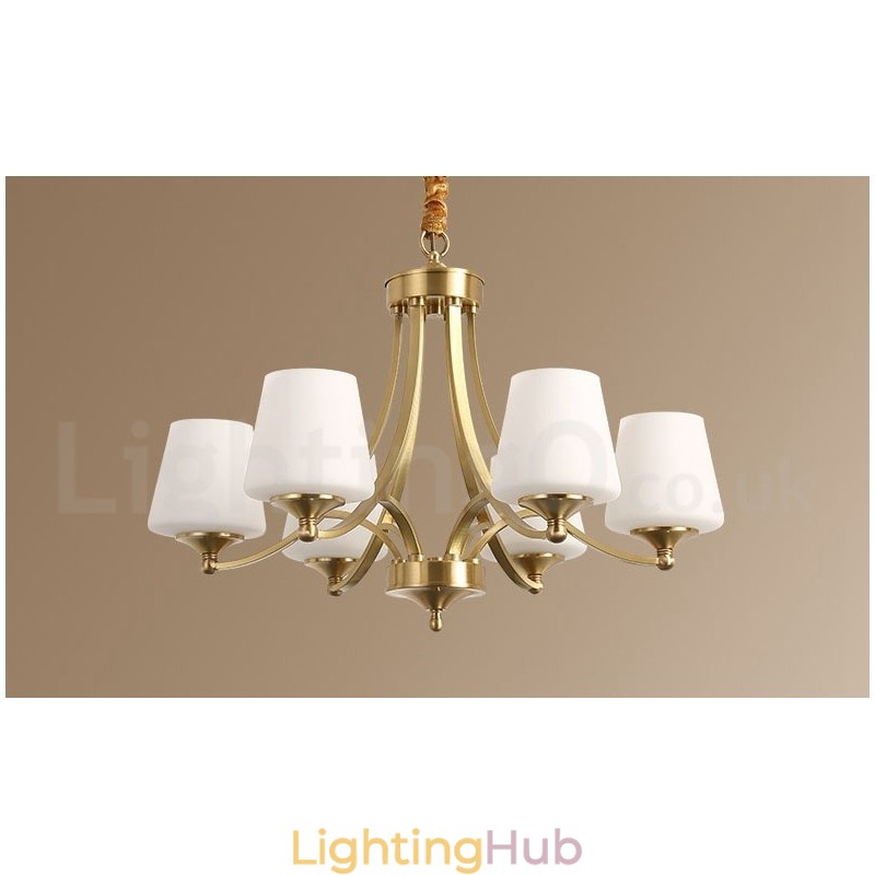 Pure Brass Large Luxurious Rustic Retro Vintage Brass Pendant Chandelier with Glass Shades