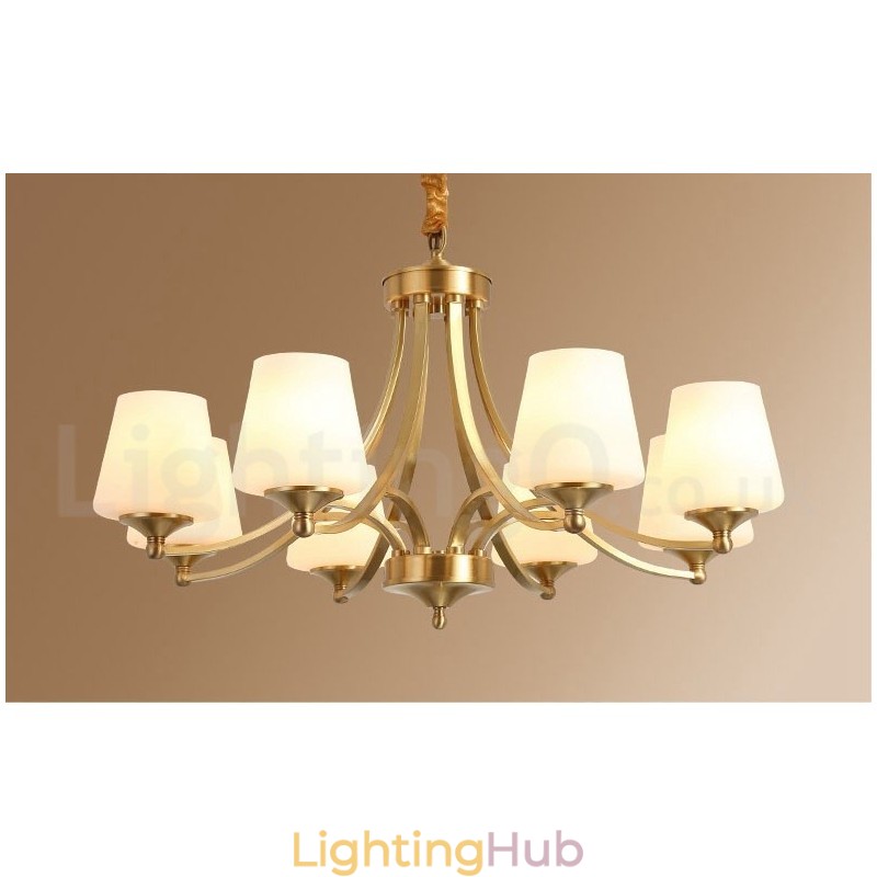 Pure Brass Large Luxurious Rustic Retro Vintage Brass Pendant Chandelier with Glass Shades