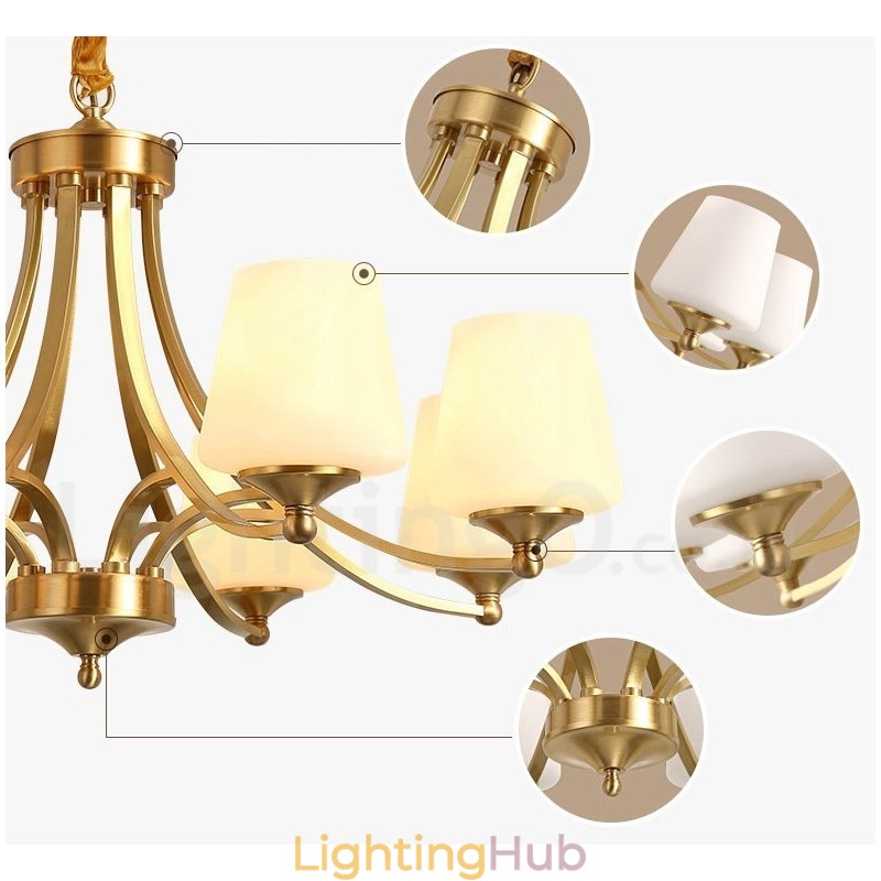 Pure Brass Large Luxurious Rustic Retro Vintage Brass Pendant Chandelier with Glass Shades