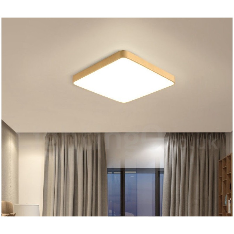Ultra Thin Square Dimmable Modern Contemporary Nordic Style Flush Mount Brass Ceiling Lights with Acrylic Shade Also Can Be Used As Wall Light