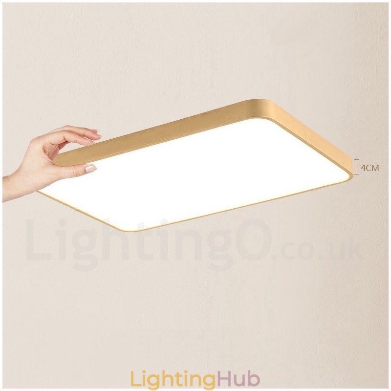 Ultra Thin Rectangle Dimmable Modern Contemporary Nordic Style Flush Mount Brass Ceiling Lights with Acrylic Shade Also Can Be Used As Wall Light
