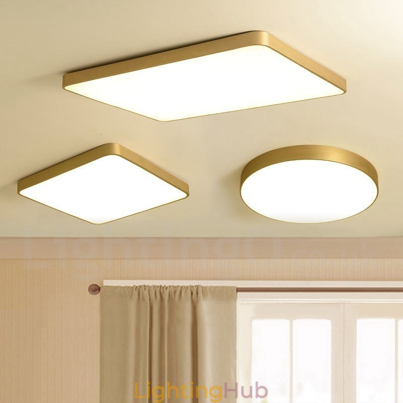 Ultra Thin Rectangle Dimmable Modern Contemporary Nordic Style Flush Mount Brass Ceiling Lights with Acrylic Shade Also Can Be Used As Wall Light