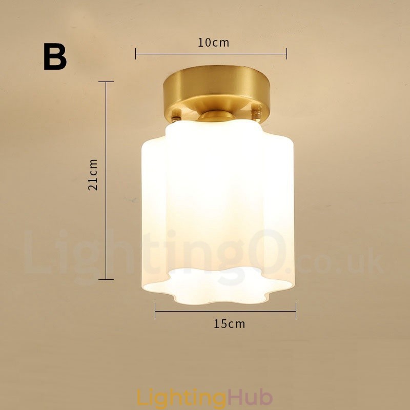 Pure Brass Rustic Lodge Nordic Style Flush Mount Ceiling Lights with Glass Shade