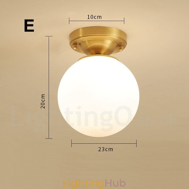 Pure Brass Rustic Lodge Nordic Style Flush Mount Ceiling Lights with Glass Shade