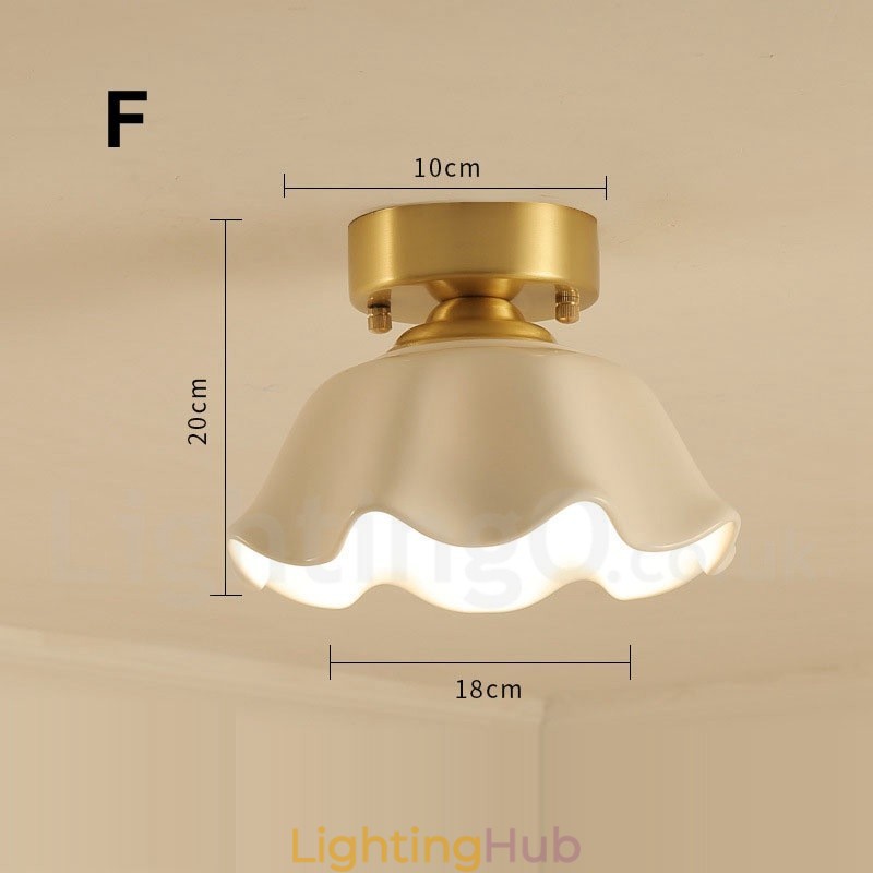 Pure Brass Rustic Lodge Nordic Style Flush Mount Ceiling Lights with Glass Shade
