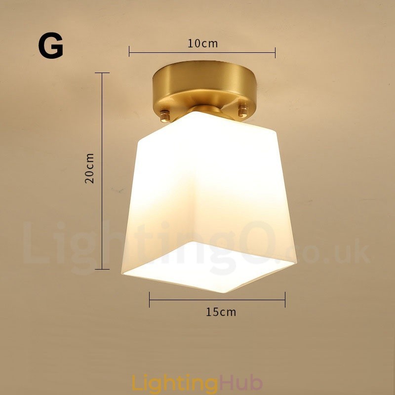 Pure Brass Rustic Lodge Nordic Style Flush Mount Ceiling Lights with Glass Shade