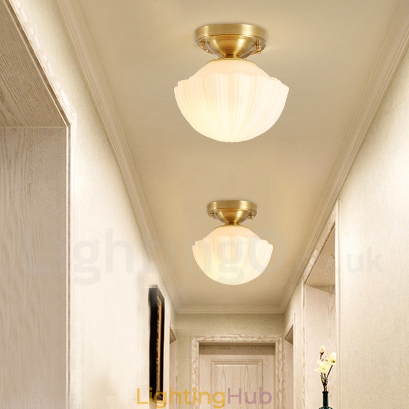 Pure Brass Rustic Lodge Nordic Style Flush Mount Ceiling Lights with Glass Shade