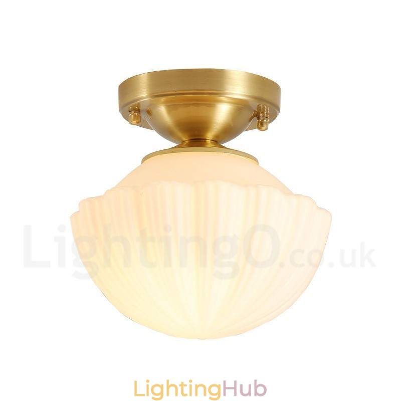 Pure Brass Rustic Lodge Nordic Style Flush Mount Ceiling Lights with Glass Shade