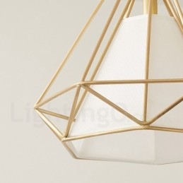Pure Brass Rustic Lodge Nordic Style Pendant Light with Fabric Shade