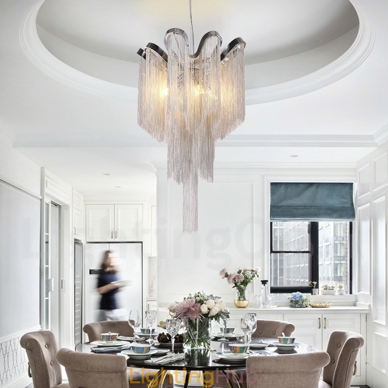 Aluminum Tassels Chandelier Designer Pendant Light Silver Colour