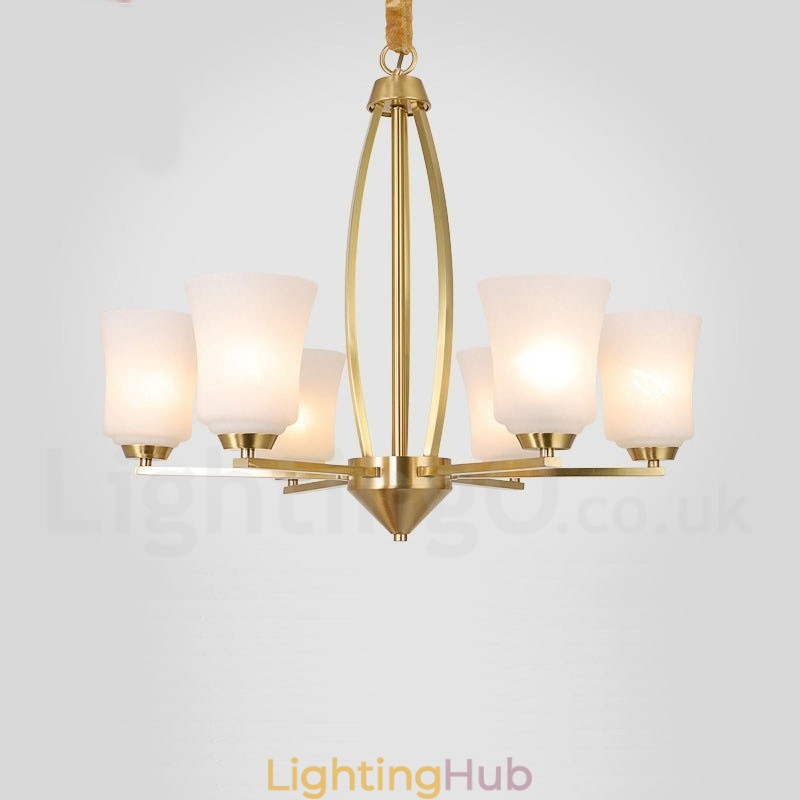 6 Light Pure Brass Large Luxurious Rustic Retro Vintage Brass Pendant Chandelier with Glass Shades