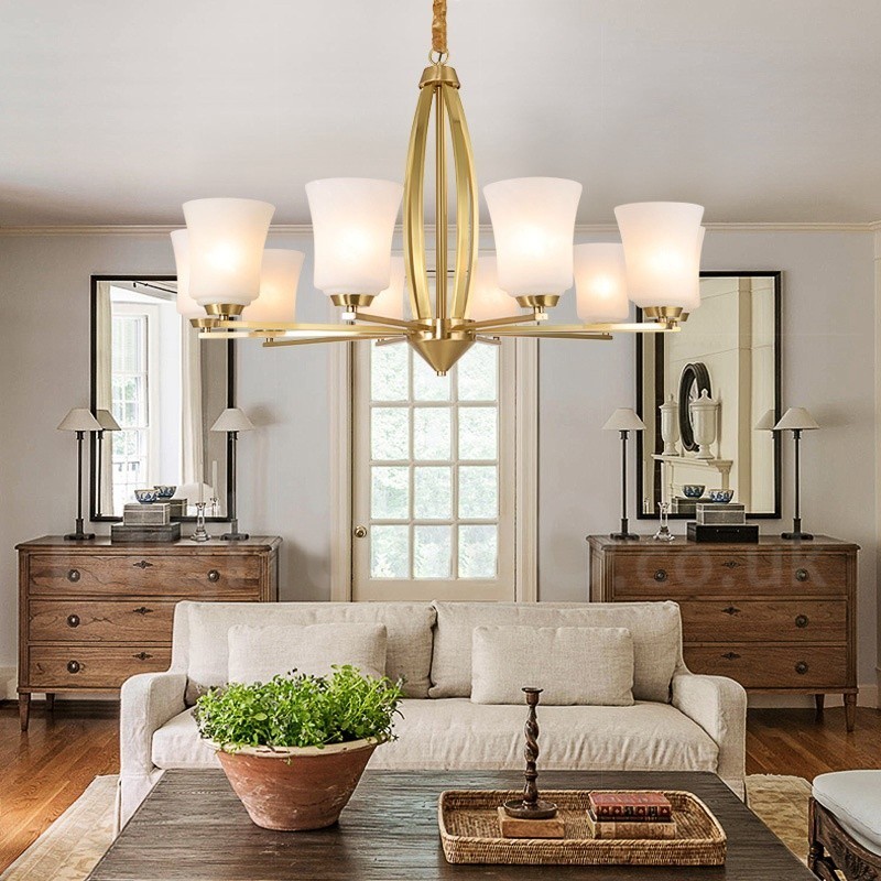 Retro Vintage Brass Pendant Chandelier with Glass Shades