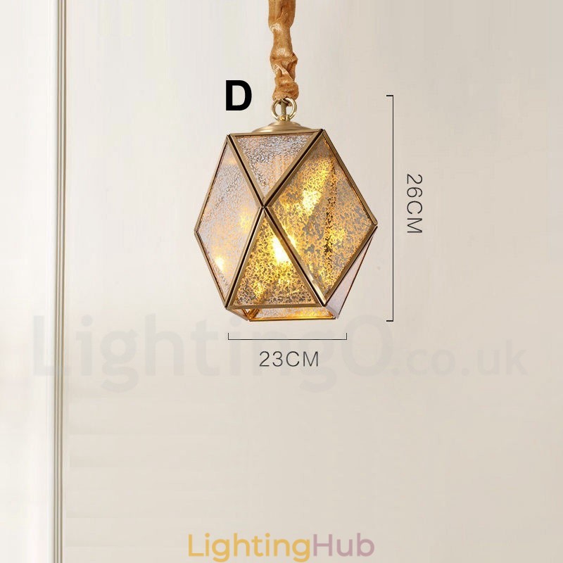 Pure Brass Rustic Lodge Nordic Style Pendant Light with Glass Shade