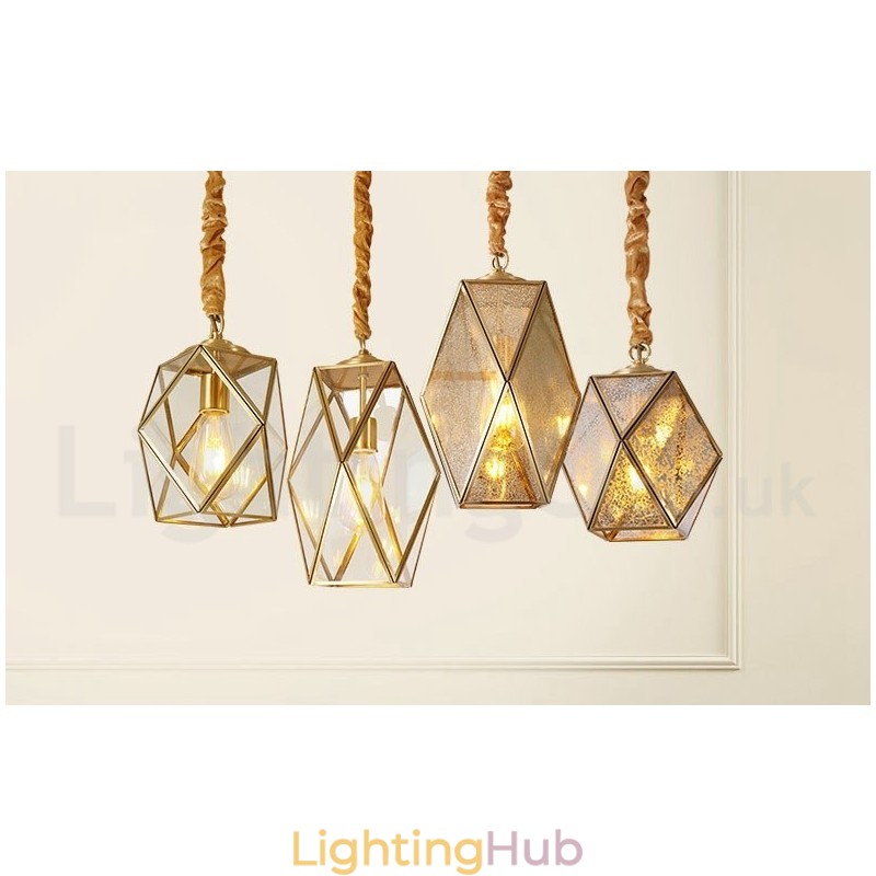 Pure Brass Rustic Lodge Nordic Style Pendant Light with Glass Shade