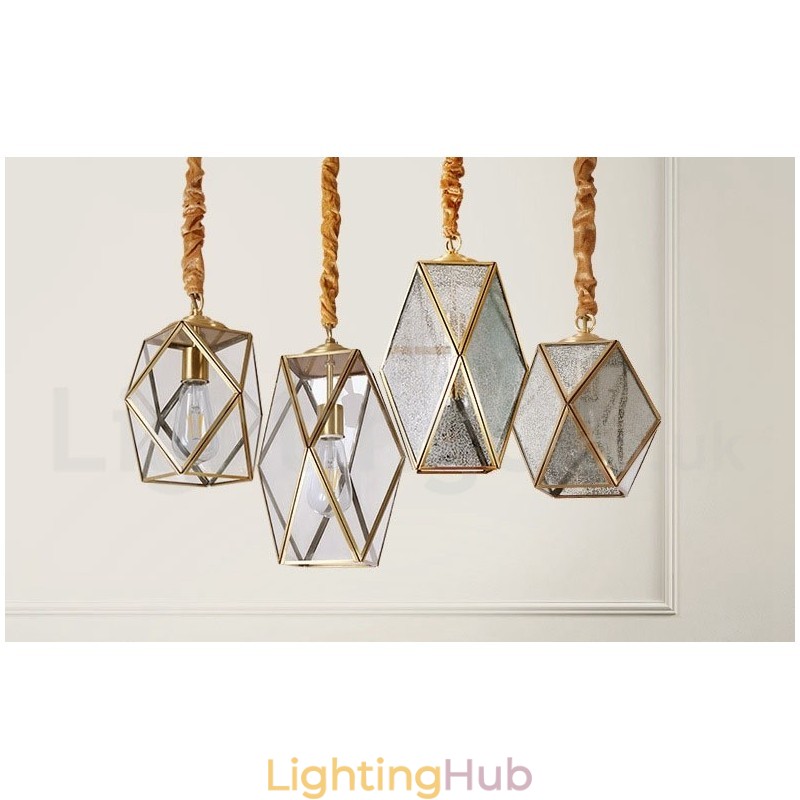 Pure Brass Rustic Lodge Nordic Style Pendant Light with Glass Shade