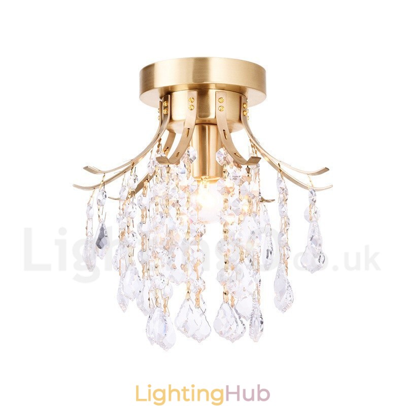 Pure Brass Rustic Lodge Nordic Style Flush Mount Crystal Ceiling Lights