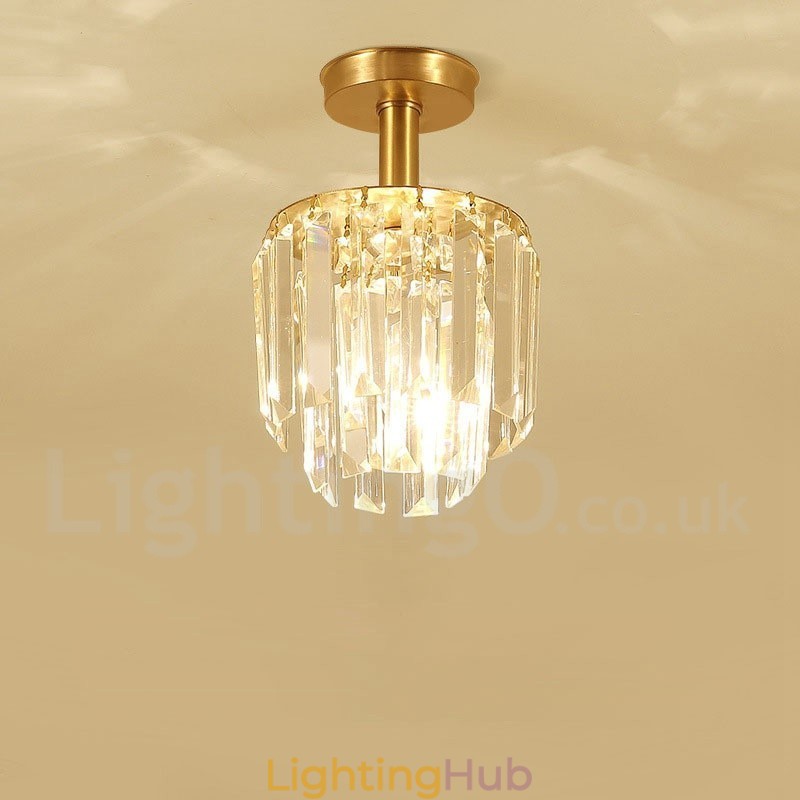 Pure Brass Rustic Lodge Nordic Style Flush Mount Crystal Ceiling Lights