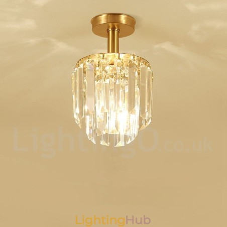 Pure Brass Rustic Lodge Nordic Style Flush Mount Crystal Ceiling Lights