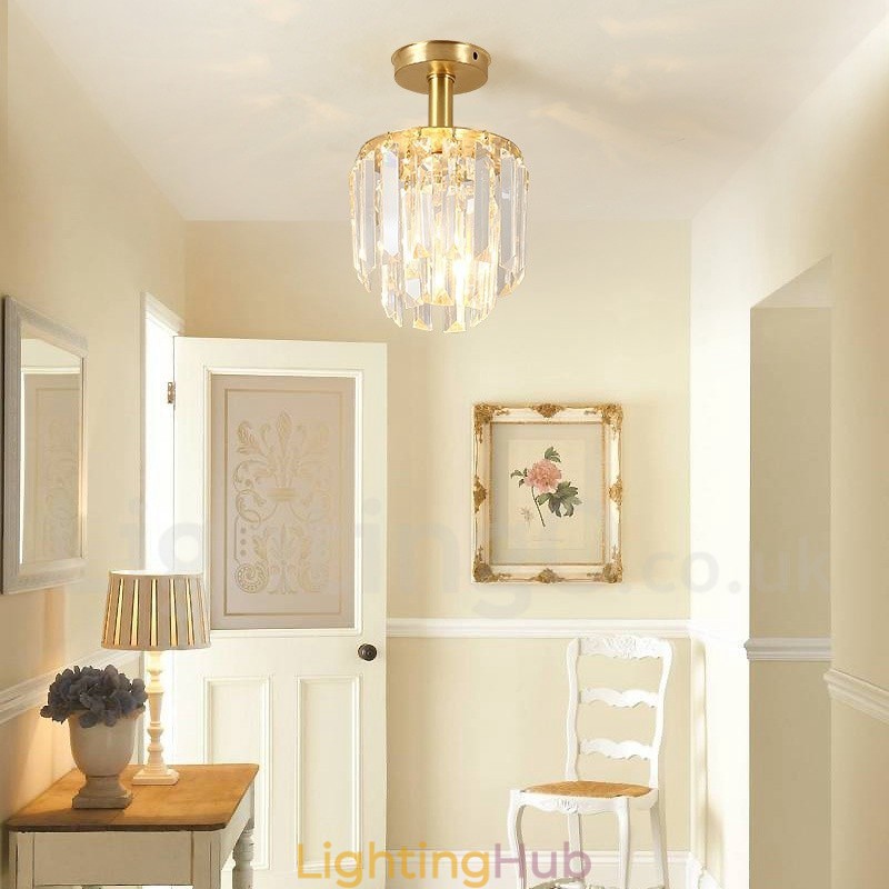 Pure Brass Rustic Lodge Nordic Style Flush Mount Crystal Ceiling Lights