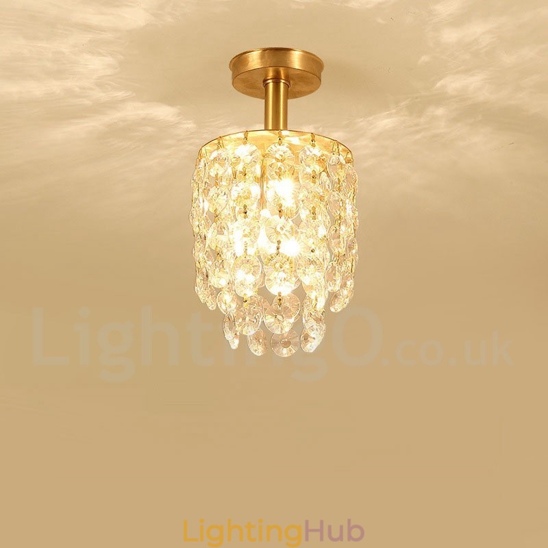 Pure Brass Rustic Lodge Nordic Style Flush Mount Crystal Ceiling Lights