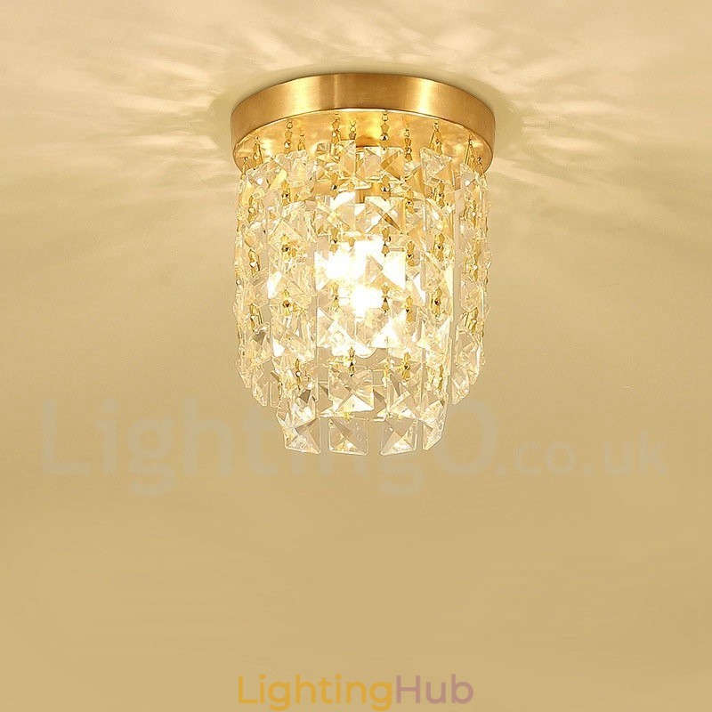 Pure Brass Rustic Lodge Nordic Style Flush Mount Crystal Ceiling Lights