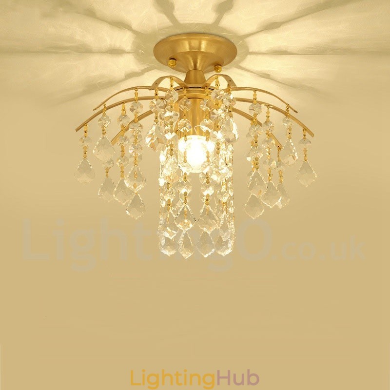 Pure Brass Rustic Lodge Nordic Style Flush Mount Crystal Ceiling Lights