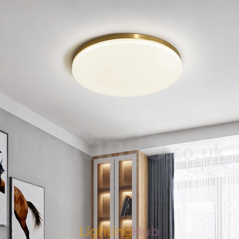 Brass Ultra Thin Round Dimmable Modern Contemporary Nordic Style Flush Mount Ceiling Lights with Acrylic Shade Also Can Be Used As Wall Light
