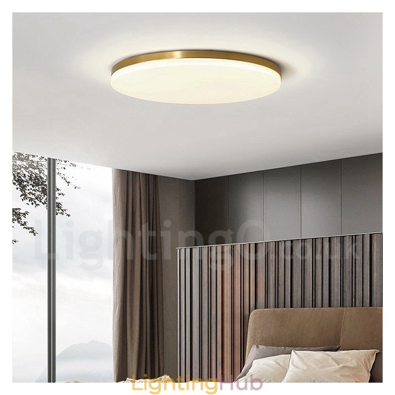 Brass Ultra Thin Round Dimmable Modern Contemporary Nordic Style Flush Mount Ceiling Lights with Acrylic Shade Also Can Be Used As Wall Light
