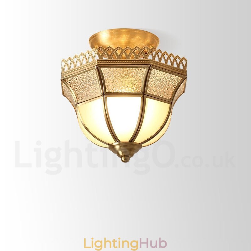 Pure Brass Rustic Lodge Nordic Style Flush Mount Ceiling Light with Glass Shade
