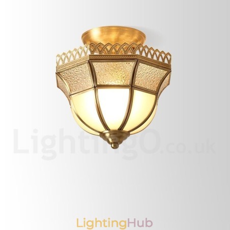 Pure Brass Rustic Lodge Nordic Style Flush Mount Ceiling Light with Glass Shade Pure Brass Rustic Lodge Nordic Style Flush Mount Ceiling Light with Glass Shade