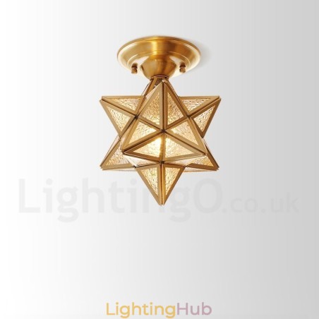 Pure Brass Rustic Lodge Nordic Style Flush Mount Ceiling Light with Glass Shade Pure Brass Rustic Lodge Nordic Style Flush Mount Ceiling Light with Glass Shade