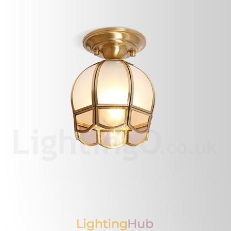 Pure Brass Rustic Lodge Nordic Style Flush Mount Ceiling Light with Glass Shade