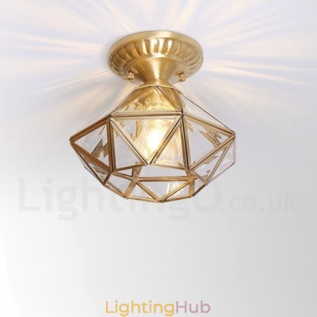Pure Brass Rustic Lodge Nordic Style Flush Mount Ceiling Light with Glass Shade Pure Brass Rustic Lodge Nordic Style Flush Mount Ceiling Light with Glass Shade