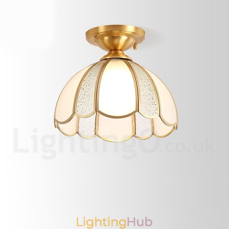 Pure Brass Rustic Lodge Nordic Style Flush Mount Ceiling Light with Glass Shade
