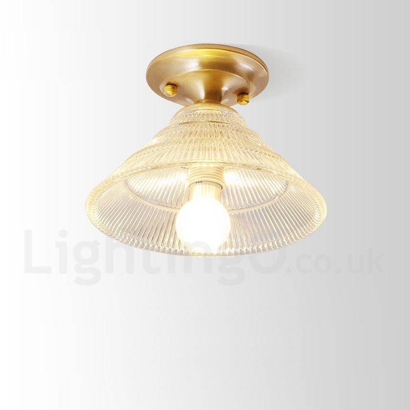 Pure Brass Rustic Lodge Nordic Style Flush Mount Ceiling Light with Glass Shade